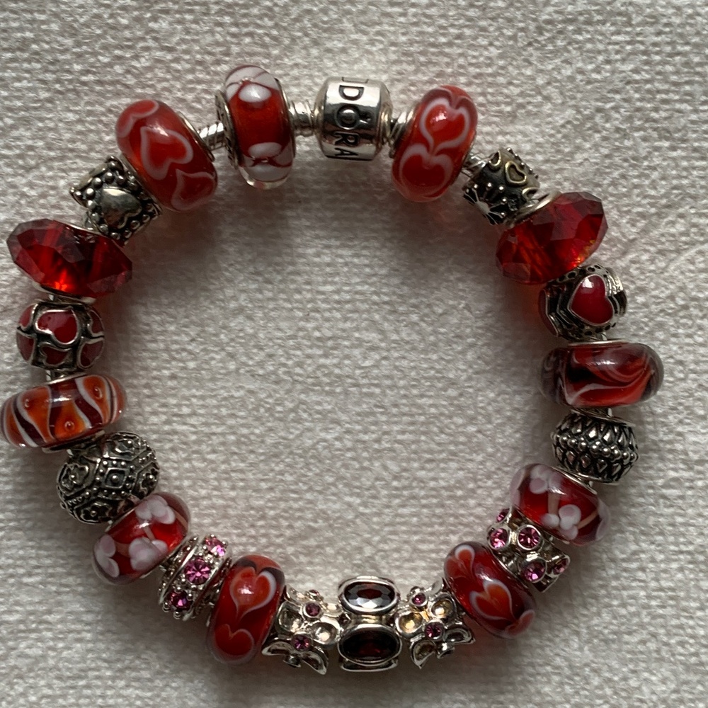 Authentic Pandora sterling silver bracelet with genuine sterling silver beads